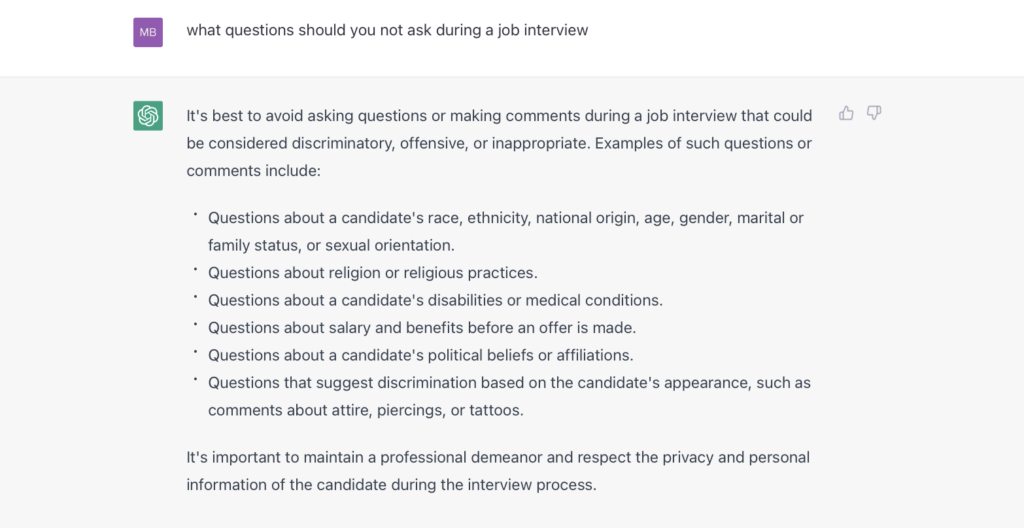 what questions should you not ask during an job interview
